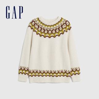 【GAP】女童裝 圓領針織毛衣-米白色(837198)