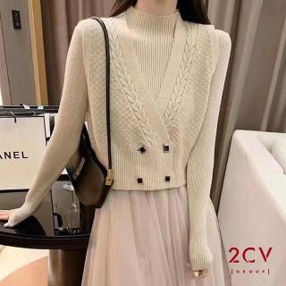 【2CV】現貨 冬新品 兩件式網紗針織背心洋裝QF021