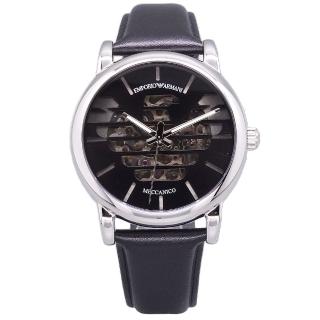 【EMPORIO ARMANI】ARMANI 老鷹展翅鏤空造型時尚機械腕錶-銀殼黑面-AR60040
