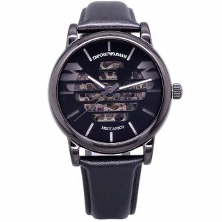 【EMPORIO ARMANI】ARMANI 老鷹展翅鏤空造型時尚機械腕錶-黑-AR60032