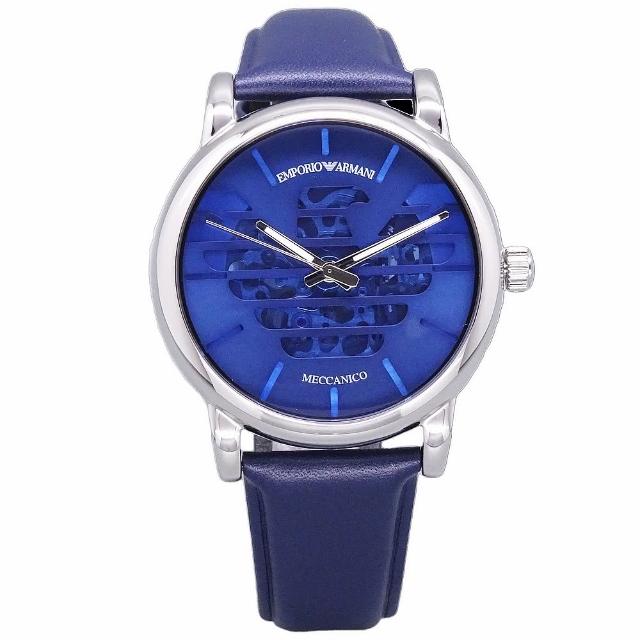 【EMPORIO ARMANI】ARMANI 老鷹展翅鏤空造型時尚機械腕錶-藍-AR60030