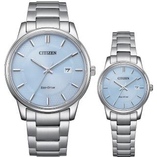 【CITIZEN 星辰】冰河藍 光動能情侶手錶 對錶 送行動電源 畢業禮物(BM6978-77L+EW2318-73L)