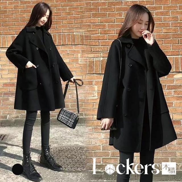 【Lockers 木櫃】冬季時尚寬鬆中長大衣外套 L112121101(中長大衣外套)