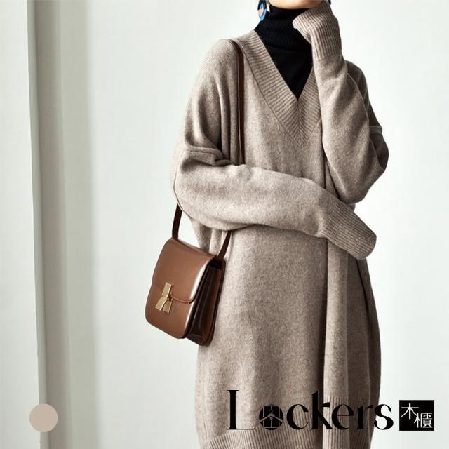 【Lockers 木櫃】秋冬慵懶風V領寬鬆針織毛衣 L112121102(寬鬆針織毛衣)