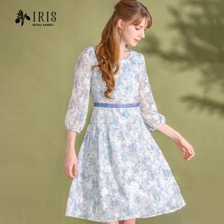 【IRIS 艾莉詩】優雅詩行印花雪紡洋裝(36627)