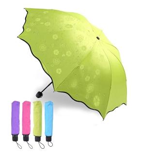 【LEBON】遇水開花黑膠雨傘(手動 晴雨傘 防曬 三折傘 摺疊傘)