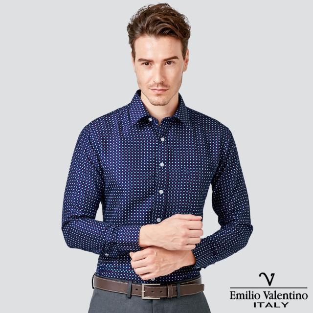 【Emilio Valentino 范倫提諾】印花長袖襯衫(藍)