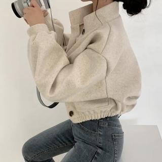 【D.studio】韓版寬鬆立領小眾短版外套(上衣 女裝 衣服 外套 長袖上衣 短版上衣 夾克 保暖外套 J301)
