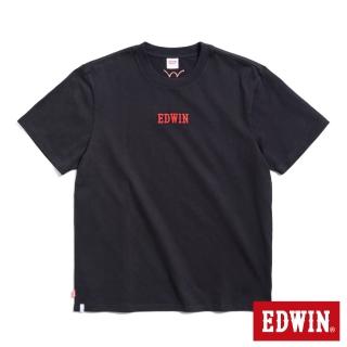 【EDWIN】男裝 寬版立體刺繡LOGO短袖T恤(黑色)