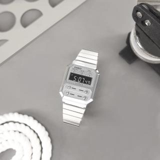 【CASIO 卡西歐】卡西歐 復古方型 計時碼錶 電子數位 不鏽鋼手錶 灰銀色 33mm(A100WE-7B)