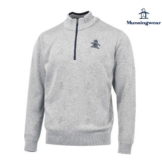 【Munsingwear】企鵝牌 男款淺灰色滿版企鵝高領拉鍊毛衣 MGST4C02