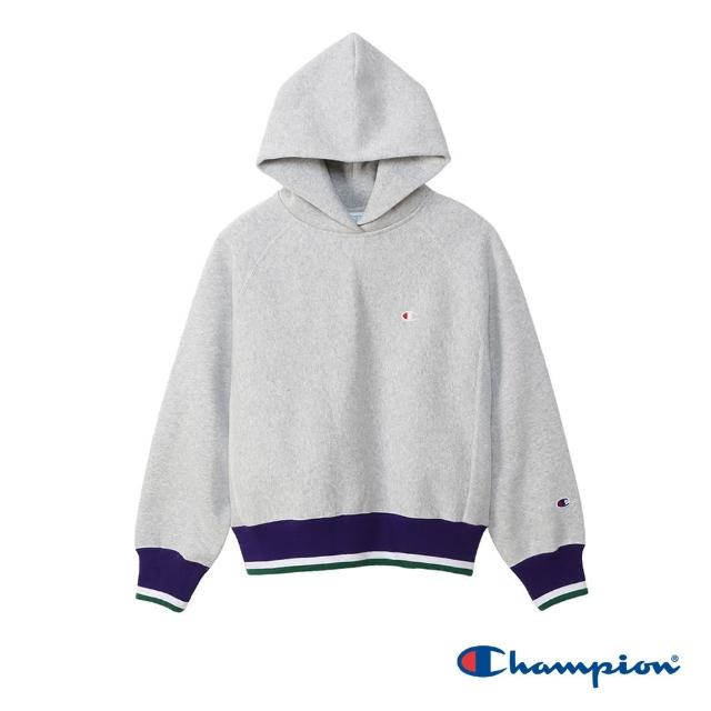 【Champion】官方直營-撞色刺繡LOGO連帽上衣-女(灰色)