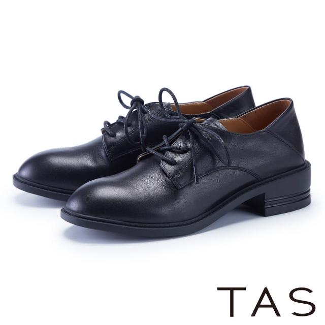【TAS】質感真皮綁帶中跟牛津鞋(黑色)