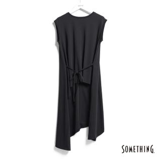 【SOMETHING】女裝 無袖造型長版短袖T恤(黑色)