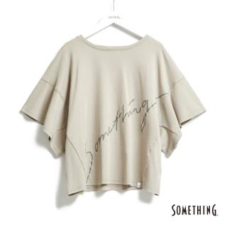 【SOMETHING】女裝 造型剪裁寬版短袖T恤(灰綠色)