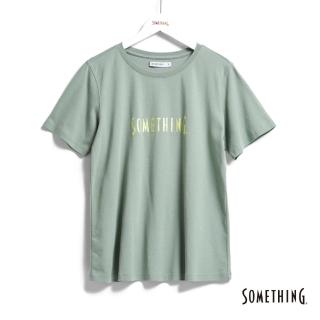 【SOMETHING】女裝 基本LOGO短袖T恤(灰綠色)