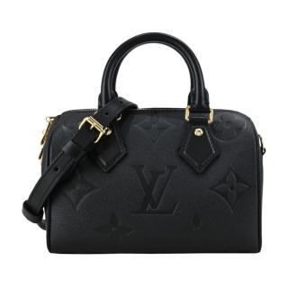 【Louis Vuitton 路易威登】M58953經典Speedy Bandouliere 20牛皮壓紋手提/斜背波士頓包(黑色)