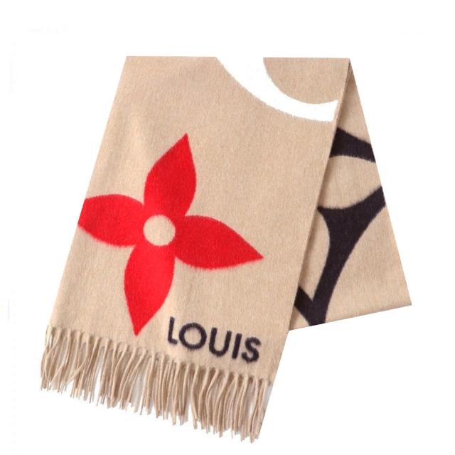 【Louis Vuitton 路易威登】M76382 Ultimate 羊毛緹花織物花紋流蘇圍巾(米色)