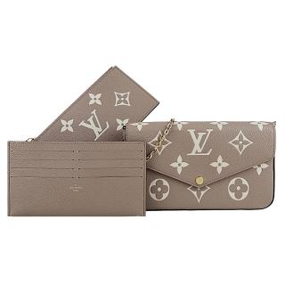 【Louis Vuitton 路易威登】M69977 Pochette Felicie系列經典LOGO牛皮壓紋鍊帶斜背包(附卡夾/卡其)