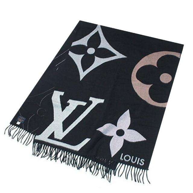 【Louis Vuitton 路易威登】M76383 Ultimate Monogram LOGO羊毛圍巾(黑)