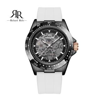 【RICHARD RICH】愛時 RR 海軍上將系列 海軍白縷空錶盤自動機械氟矽膠腕錶(雙面鏤空機械錶)