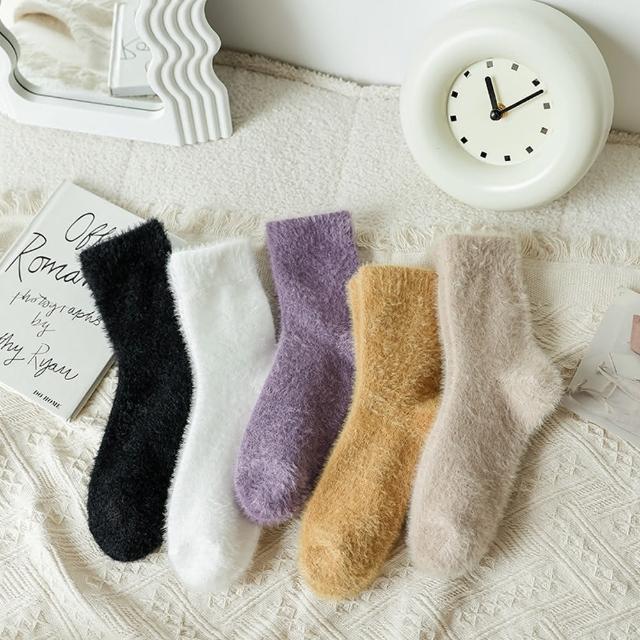 【NVDO】愛在冬季暖呼呼水貂絨中筒襪-5雙組(聖誕穿搭/聖誕禮物/交換禮物/F081)