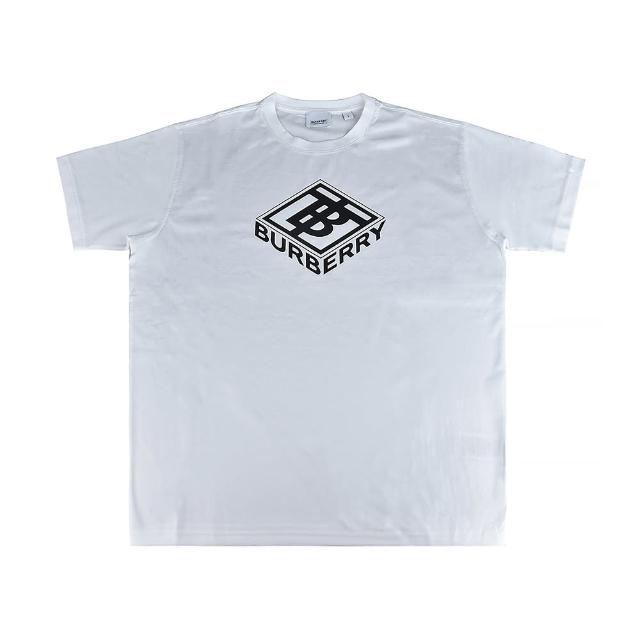 【BURBERRY 巴寶莉】BURBERRY立體方形字LOGO純棉短袖T恤(男款/白x黑)