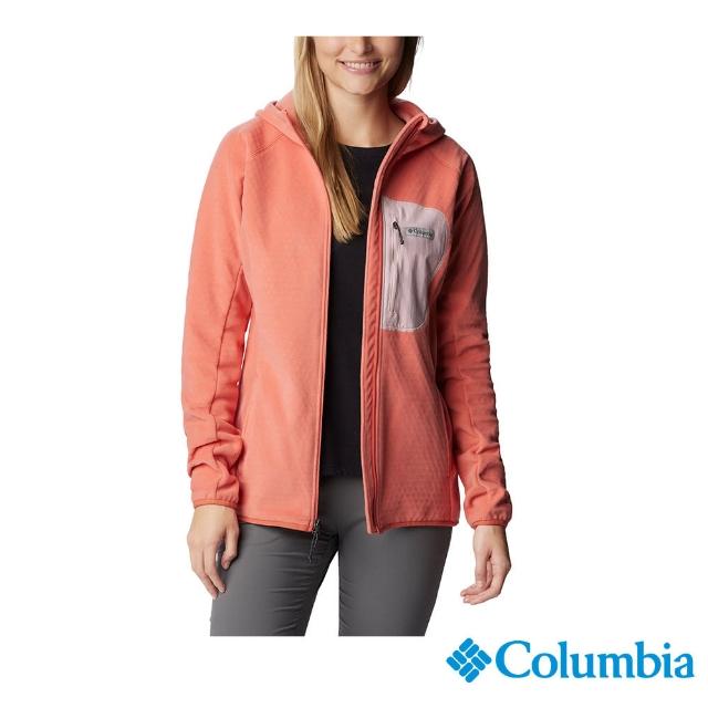 【Columbia 哥倫比亞 官方旗艦】女款-W Outdoor Tracks柔暖刷毛連帽外套-蜜桃色(UAR75500PH/HF)