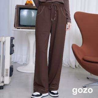 【gozo】壓線抽繩鬆緊針織長褲(兩色)