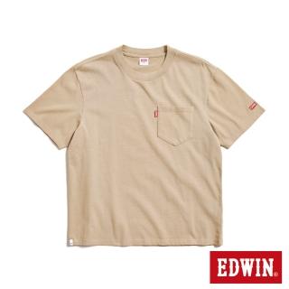 【EDWIN】男裝 寬版口袋小夾標短袖T恤(淺卡其)