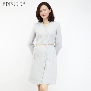 【EPISODE】復古雙排扣西裝式羊毛小香風長袖洋裝E30471（灰）