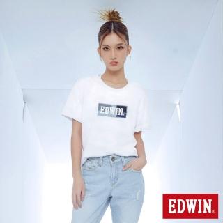 【EDWIN】女裝 再生系列 CORE拼布 BOX LOGO短袖T恤(白色)