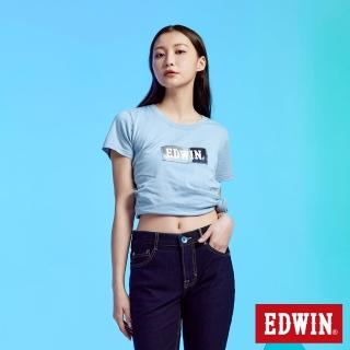 【EDWIN】女裝 再生系列 CORE拼布 BOX LOGO短袖T恤(淺藍色)