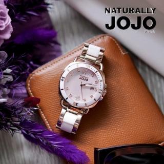 【NATURALLY JOJO】唯美氣質珍珠母貝 陶瓷不鏽鋼手錶-粉x玫瑰金/38mm(JO96988-10R)