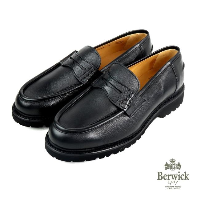 【Berwick】經典厚底荔枝紋手工便士樂福鞋 黑色(B5293-BL)