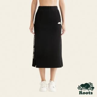 【Roots】Roots女裝-城市旅者系列 海狸LOGO雙面布休閒長裙(黑色)