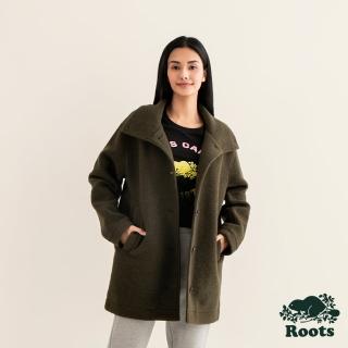 【Roots】Roots女裝-率性生活系列 羊毛長版大衣(綠色)