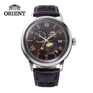 【ORIENT 東方錶】ORIENT 東方錶 SUN&MOON系列 羅馬數字日月相錶 皮帶款 咖啡色 - 41.5 mm(RA-AK0804Y)