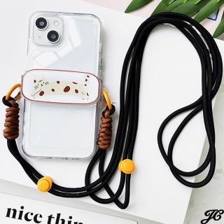 【JC Collection】可愛貓咪圖案手機背夾背繩可調節*適用於任何手機*(白色斑點貓、黑貓、橘貓)