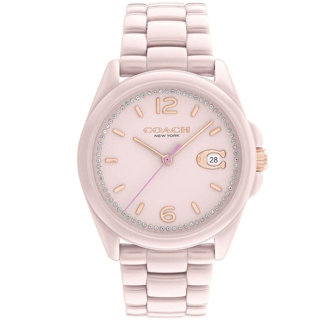 【COACH】官方授權經銷商 優雅質感陶瓷晶鑽腕錶-36mm/粉 畢業 禮物(14503926)