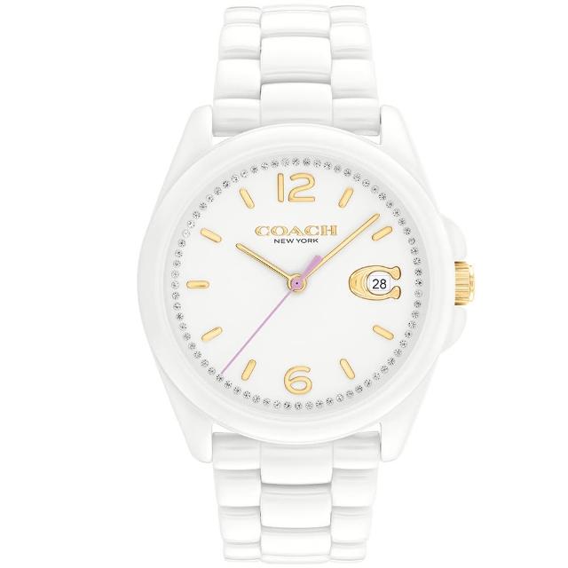 【COACH】官方授權經銷商 優雅質感陶瓷晶鑽手錶-36mm/白 畢業 禮物(14503925)