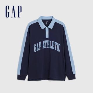 【GAP】男裝 Logo純棉長袖POLO衫-海軍藍(841261)