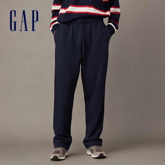 【GAP】男裝 Logo印花鬆緊棉褲 碳素軟磨法式圈織系列-海軍藍(841224)