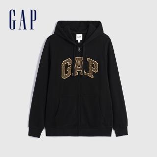 【GAP】男裝 Logo連帽外套 碳素軟磨法式圈織系列-黑色(841230)