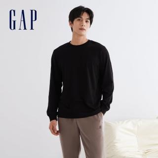 【GAP】男裝 Logo純棉圓領長袖上衣-黑色(841263)