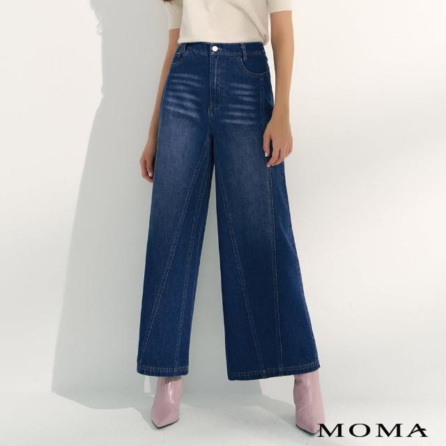 【MOMA】顯瘦寬版拼接牛仔褲(藍色)