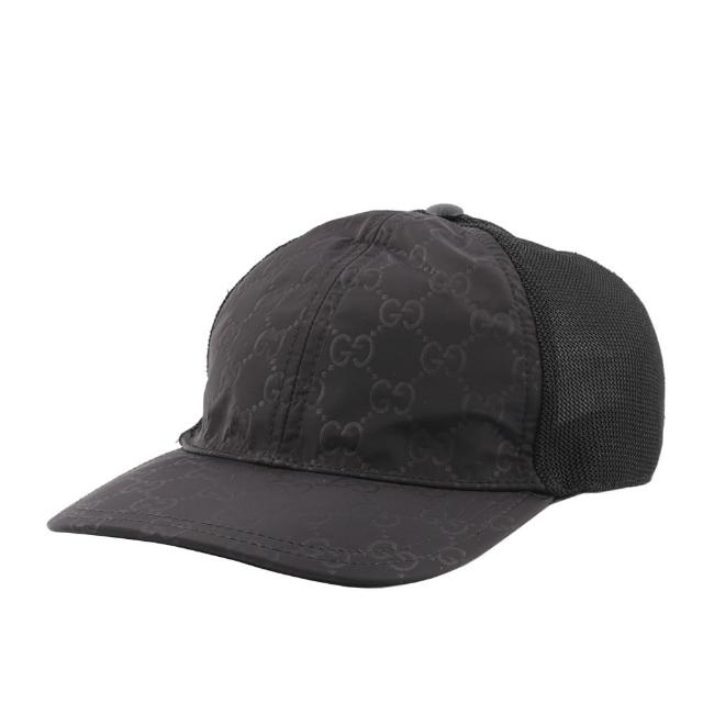 【GUCCI 古馳】GG Logo 緹花布網格棒球帽(黑色)