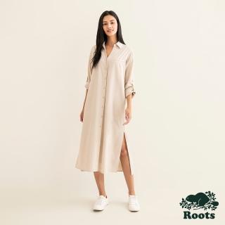【Roots】Roots女裝-都會探索系列 環保材質彈性襯衫洋裝(牡蠣灰)