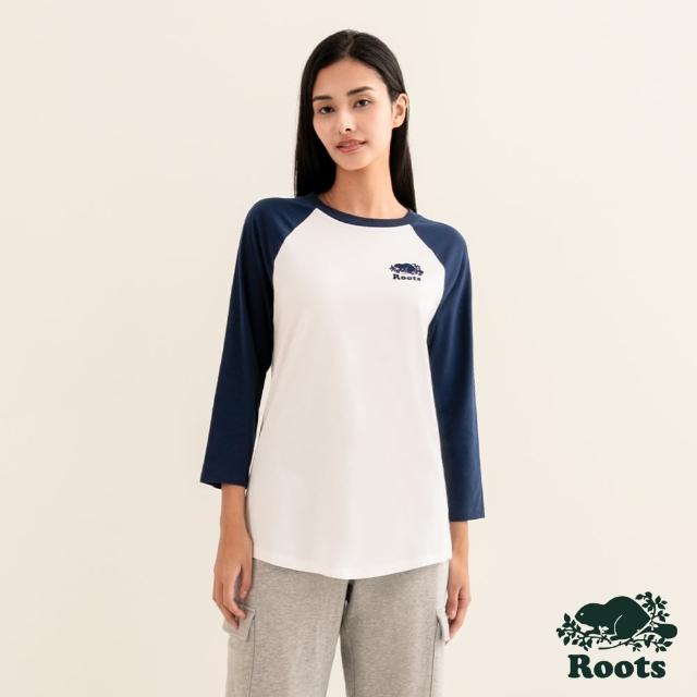 【Roots】Roots女裝-絕對經典系列 海狸LOGO長袖棒球T恤(深藍色)