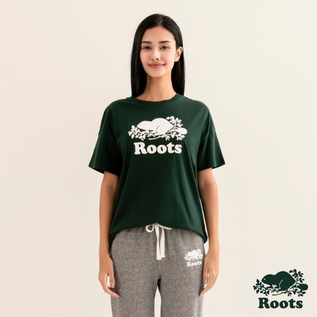 【Roots】Roots女裝-絕對經典系列 海狸LOGO厚磅寬版短袖T恤(深綠色)